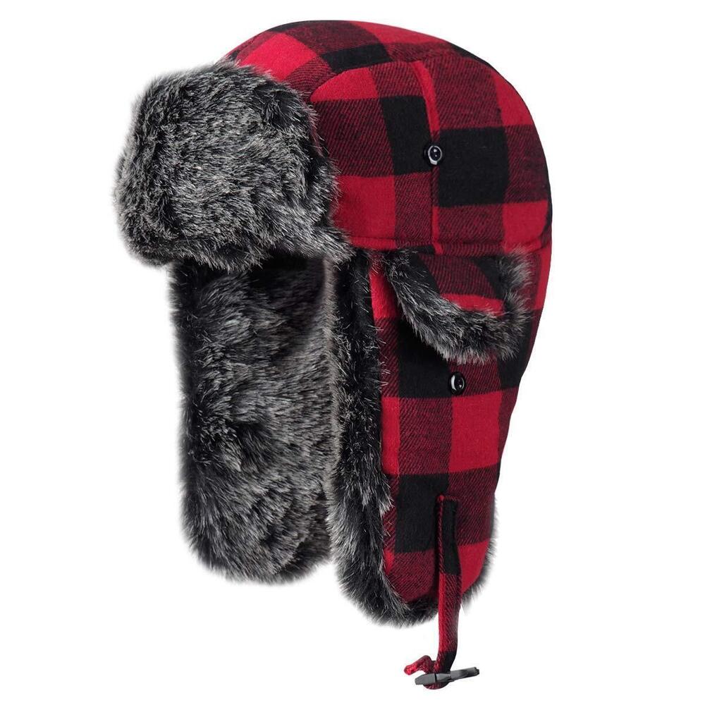 1541 Trapper Hat Winter Hats with Faux Fur Ear Flaps Red
